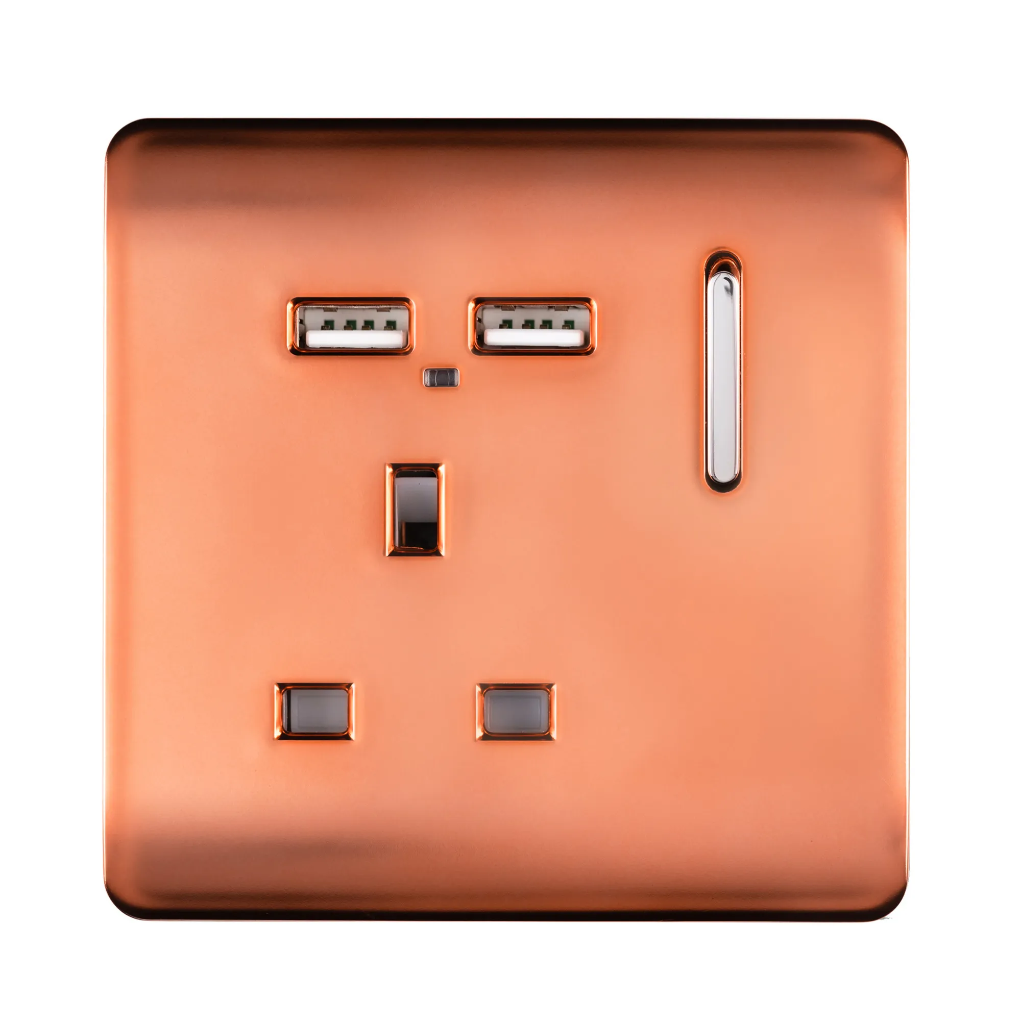 ART-SKT13USBCPR  1 Gang 13Amp Switched Single Socket With 2 x USB Copper